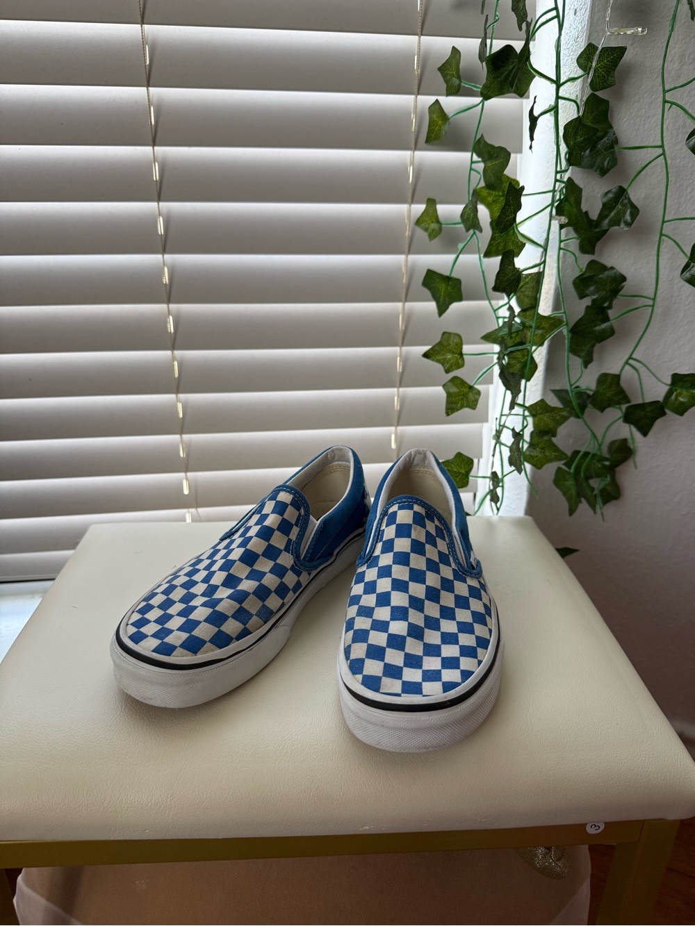 Vans Blue & White Checkerboard Slip-On Sneakers - Picture 2 of 6